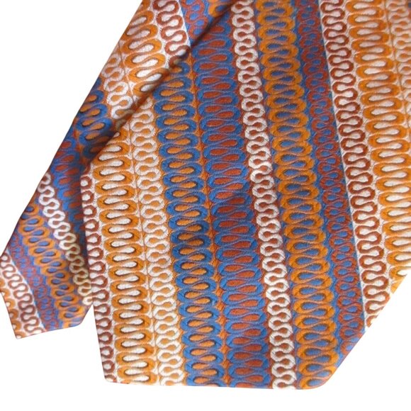 Cervantes Vintage 100% Polyester Necktie With Retro Orange & Blue Geometric - Picture 1 of 3